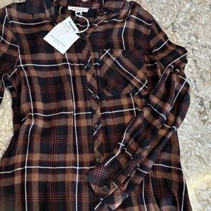 Beach lunch lounge Brown and black Plaid Shirt